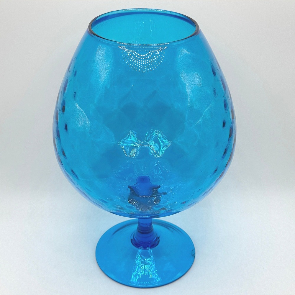 Vintage MCM Turquoise Italian Empoli Glass Oversized Vase Optic Thumbprint